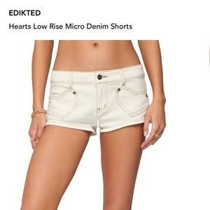 Edikted Low Rise Hearts Micro Denim Shorts. EUC